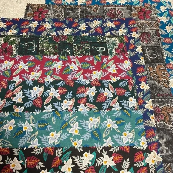 Hawaiian Print 8 Fabric Sewing Quilting 16 x 19 Vintage Florals Petroglyph Vtg - Picture 5 of 6